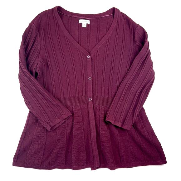 Croft & Barrow Burgundy Cardigan Sweater V Neck & Button Closure Women's XL - Picture 8 of 13